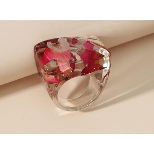 New Elegant Handmade Transparent Resin Finger Ring Fashion Dried Flowers Rose Plants Inside Ring For Women Wedding Party Jewelry