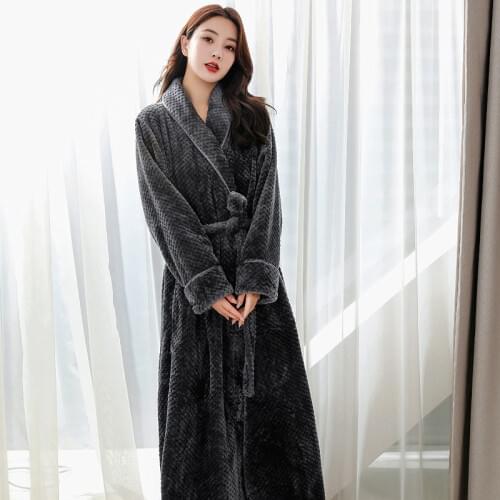 Winter Warm Coeal Fleece Kimono Robe Gown Women Nightdress Sleepwear Nightwear Long Bathrobe Intimate Lingerie 2021 New Homewear