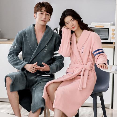 Winter Mens Long Robe Warm Thick Bathrobe Night Dresses Man Coral Fleece Kimono Pajama High-end Letter Embroidery Bath Robes