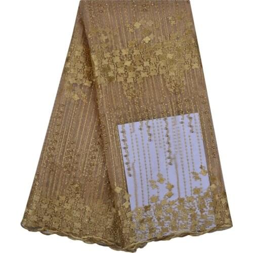 Gold Nigerian Lace Fabric 2018 High Quality african Lace Fabric With Stones Lace Material For Tulle Lace African Dress F1139