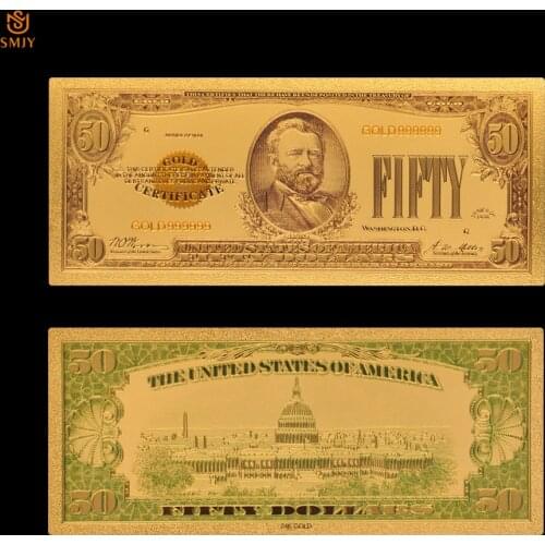 1pcs 2018 Best Selling US Currency Paper Dollar Money 50 Dollar Gold Plated Banknote Collections And Fake Money Gift