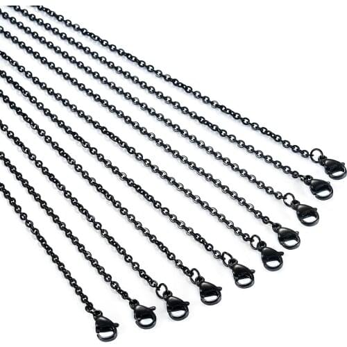 10pcs/lot Black Chain Stainless Steel Necklaces Rolo O Link Cuban Chain tennis Necklace Pendants Women Men Jewelry Wholesale