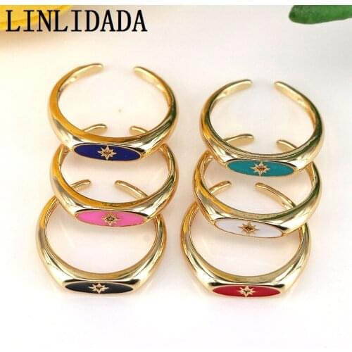 10Pcs Trendy Simple Gold Plated Colorful Enamel Star Ring,Gold Open Ring,Adjustable Ring,Micro Pave CZ Star Ring, Stacking Ring