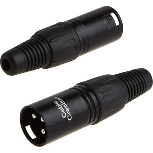 [2-PACK] 3 Pin XLR Solder Type Microphone Line Male Connector, Black Housing