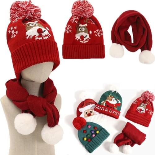 2021 Children Christmas Cartoon Milu deer Beanie Caps Scarfs Winter Warm Kids Skullies Hats Christmas Decoration