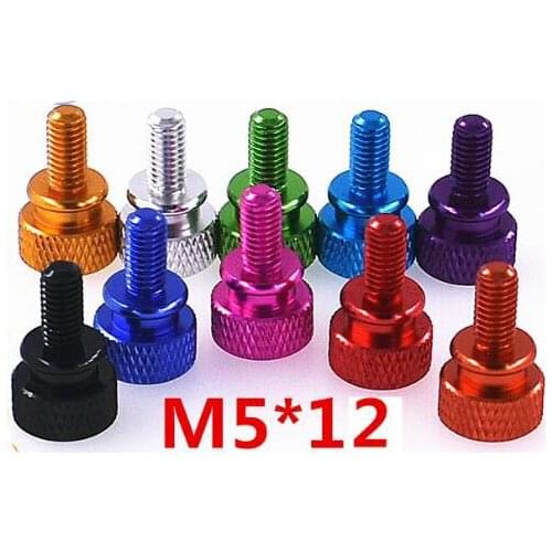 4pcs M5 thumb aluminium screws flat head step pineapple knurled bolt male screw anode oxidation multi-color 12mm long