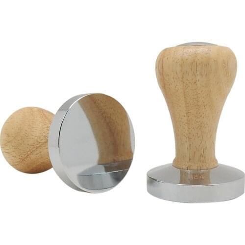 49\51\57\58mm Coffee Tamper Chacate Preto Wooden Handle Flat Base 304 Stainless Steel Coffee Powder Hammer Coffee Accessories