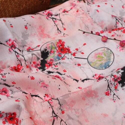 Axhm Natural Pure ramie Linen cloth Printed fabric for dress robe Summer thin Chinese tissu diy handmade Sewing DIY