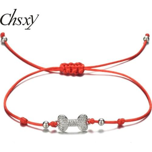 CHSXY Cute Bone Lucky Red String Bracelet for Children Wish Jewelry Micro Paved White Cubic Zirconia Crystal Charm Baby Bracelet