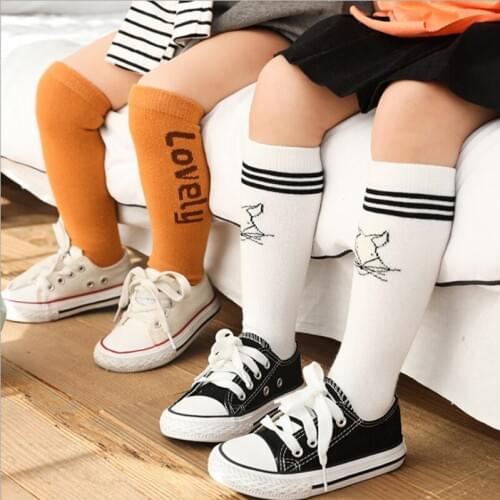 Baby knee high socks boy girl toddler children cotton long socks kid white striped cute happy tube socks fashion funny stockings