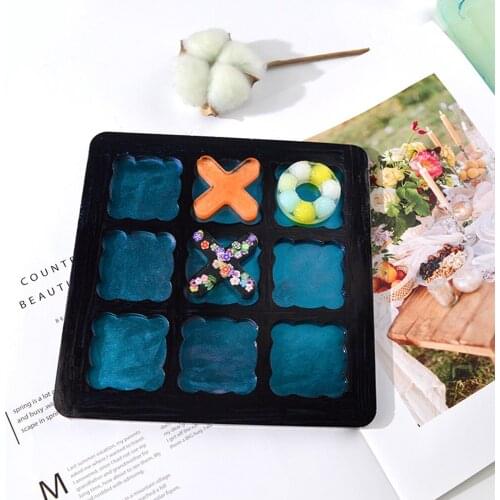 DIY XO Chess Game Classic Silikon Form Molde Resina Epoxi Tic Tac Toe Board Mould Resin Mold Silicone Parent-Child Interaction