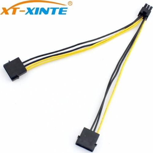 Dual Large 4Pin to 6Pin Power Supply Cable Graphics Card Cable for Molex PCI-Express Adapter Converter Cord 18AWG 20cm for Miner