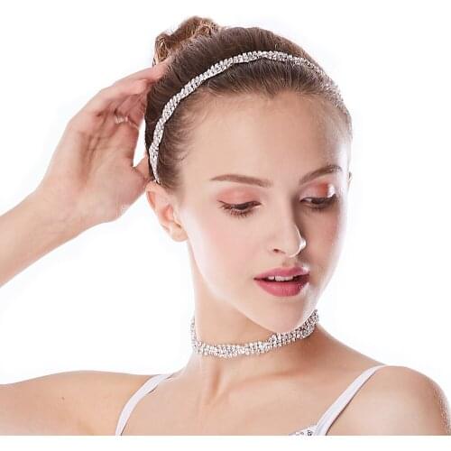 MiDee Double Rows Spiral Rhinestones Claw Chain Choker Necklace & Headband 2 Pieces Accessories Wedding Bridal Party Ball Wear