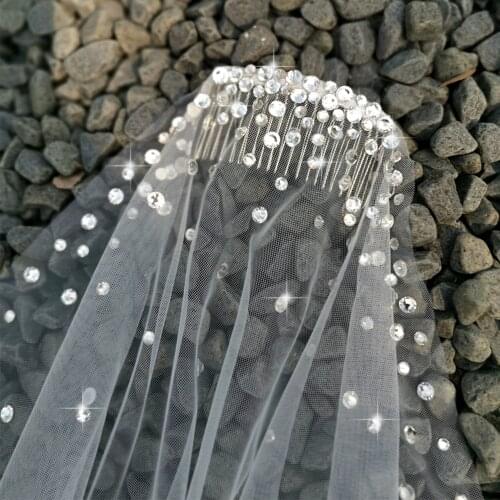 2M Length Slivery Beaded Wedding Veil Tulle 1T White Bridal Veil Elegant Bride Veil Ivory Bridal Party Veils With Metal Comb