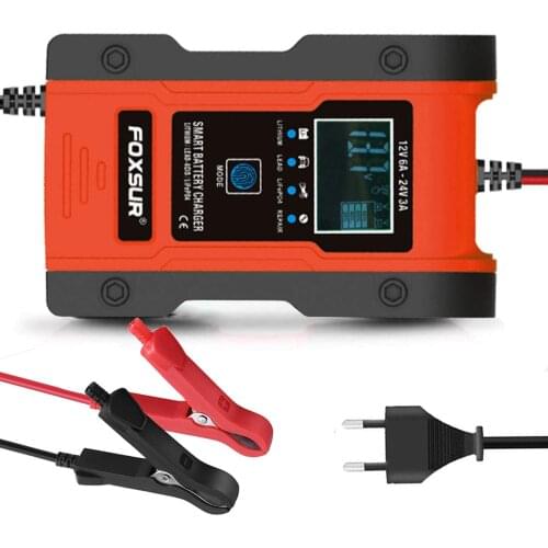 FOXSUR 12V 24V 6AThe Automatic intelligent Car Battery Charger 7-Stage For Calcium Gel AGM Wet Lead Acid Motorcycle Batterycha
