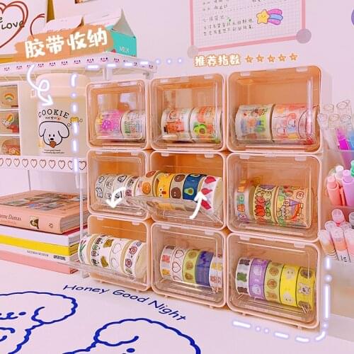 Ins Desk Organizer Lid Sundries Tape Stationery Storage Box Transparent Small Box Acrylic Rack Kawaii Stationery Organizer Box