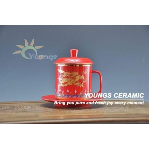 China red gift ceramic cups with saucer