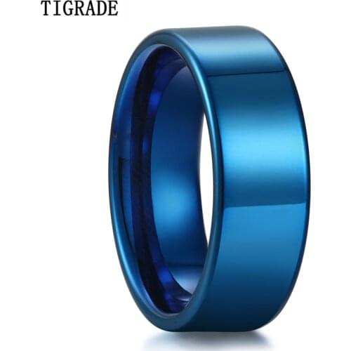 Tigrade 8mm High Polished Tungsten Carbide Rings Men Blue Wedding Rings Male Wedding Engagement Ring Masculine Anels