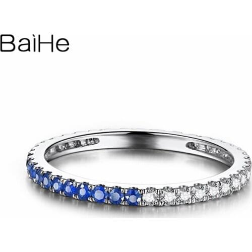 BAIEH Solid 18k White Gold 0.41ct SI/H Round Naturel Sapphires Ring for Women Diamonds Engagement Ring Fine Jewelry Wedding Band