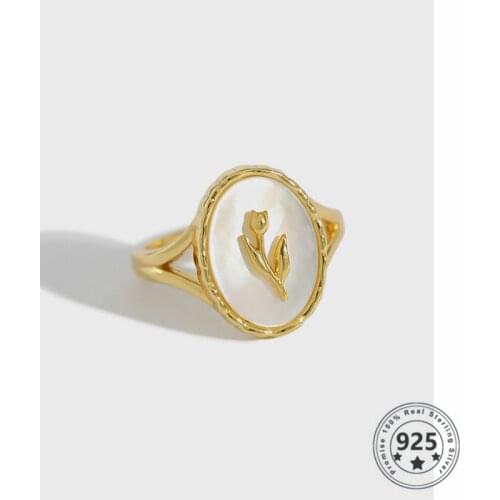 LouLeur Design 925 Sterling Silver Ring Retro Tulip Flower Shell Rings For Fashion Simple Women Adjustable Ring Silver 925 Jewe