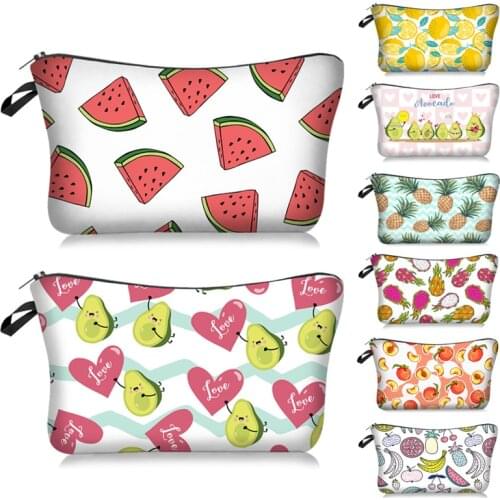 Fruit Print Cosmetic Bag Travel Girls Makeup Wash Bags Womens Multifunctional Avocado Watermelon Print Storage Case