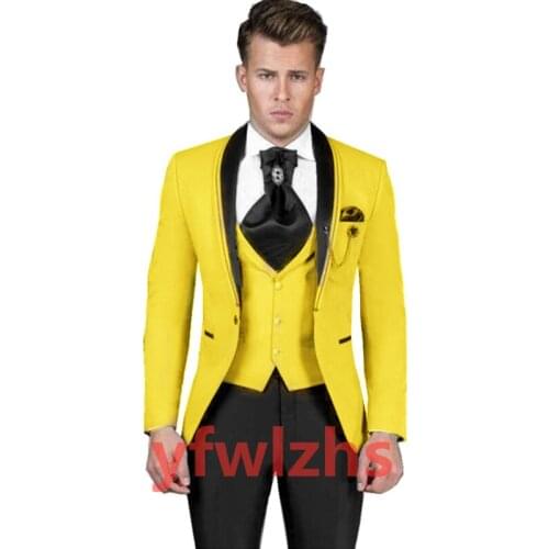 Handsome One Button Groomsmen Shawl Lapel Groom Tuxedos Wedding Dress Men Suits Blazer Prom Dinner (Jacket+Pants+Tie+Vest) B65
