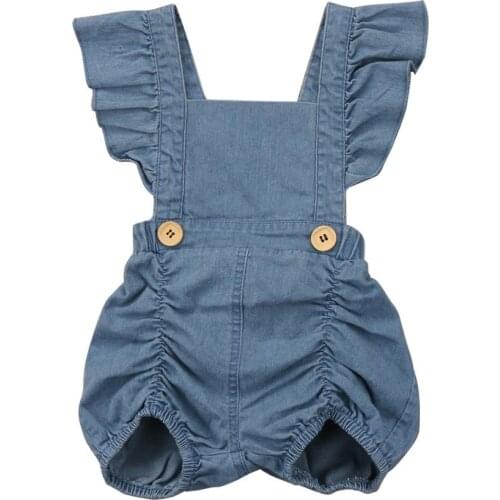 Summer Newborn Baby Girls Ruffles Romper Jumpsuit Denim Jeans Sunsuit Outfits Baby Clothing