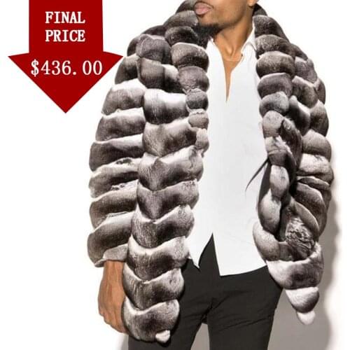 Fur Coat Men Real Fur Jacket Bomber Jacket Rex Rabbit Fur Coat Winter Chinchilla Colored Outwear High Quality Plus Size Coat