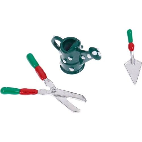 3pcs 1/12 Dollhouse Miniatures Watering Can and Gardening Tools Set for Dolls House Garden Decoration Kids Furniture Toy