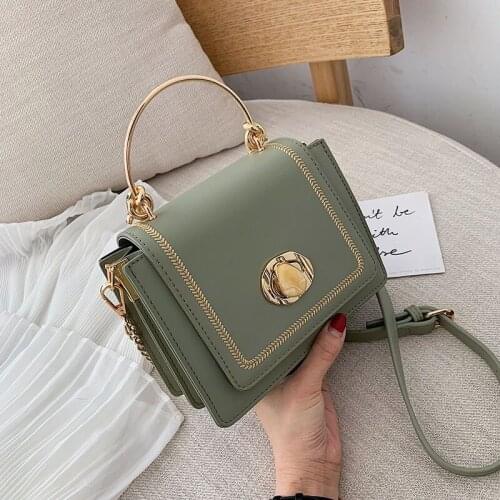 Fashion Women Solid Color Shoulder Lock Handle Bag Trend Casual PU Material Summer Cross Body Bag Ladies Girls Handbag Small Tot