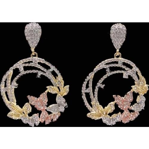 Lanyika Fashion Jewelry Delicate Butterfly Circle Hollow Earrings Cubic Zircon Micro Plated Engagement Popular Earring Best Gift