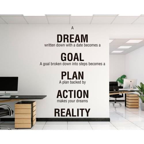 Motivational Office Home Wall Decal Quote Dream Goal Action Reality Vinyl Stickers Wallpaper Self Adhesive Bedroom Decals D697