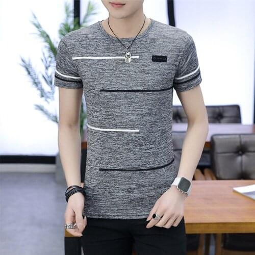 2020 men T-shirt fashion round collar ice silk cotton T-shirt hip-hop strips of cultivate ones morality short sleeve blouse