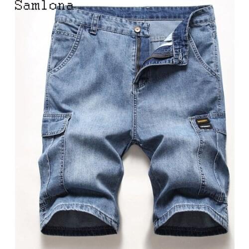 Samlona Plus Size Men Denim Shorts Sexy Fashion Zipper Pocket Jean Half Pants Western Style 2021 Casual Skinny Demin Short Jeans