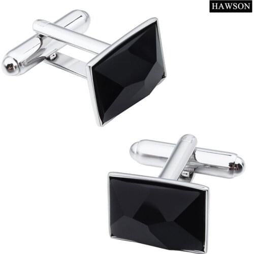 HAWSON Mens French Shirt Cuff Links Top Quality Black Crystal Cufflinks for Groomsmen Jewelry