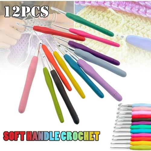 12pcs Silicone Aluminum Crochet Hooks Set Sweater Knitting Needles Set Soft Handle Needles Sewing Accessories DIY Handmade Tool