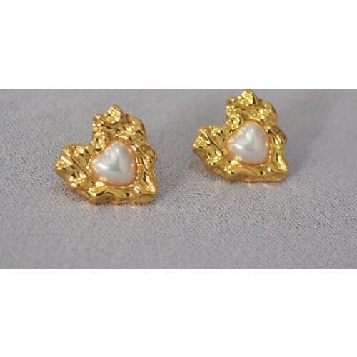 Women heart style hammered gold plated jewelry set earring stud 925 silver pin