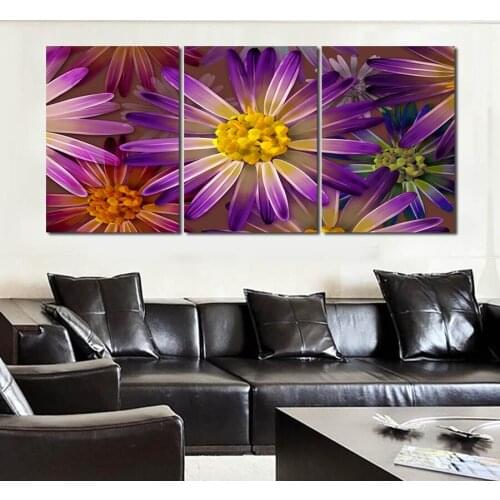 3 Pcs (No Frame Purple Flowers Wall Art Picture Modern Home Decoration Living Room Or Bedroom Canvas Print Painting Wall Picture