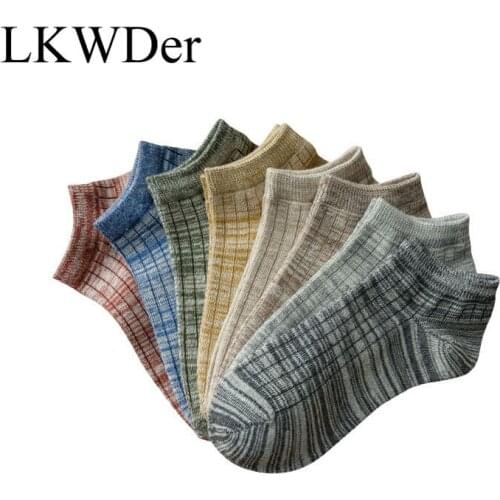 5 Pairs Spring Summer Mens Unisex Cotton Boat Socks Invisible Vintage Plaid Striped Ankle Socks Meias Calcetines Hombre