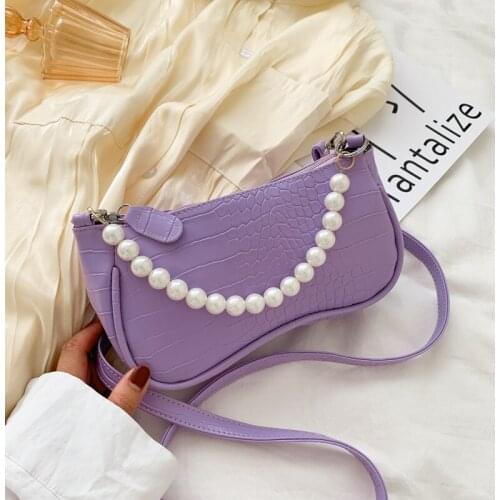 New 2021 Fashion Women Brand Luxury Pearl Decor Leather Handbag Baguette Bag Elegant Ladies Travel Shoulder Bag Crossbody Bags