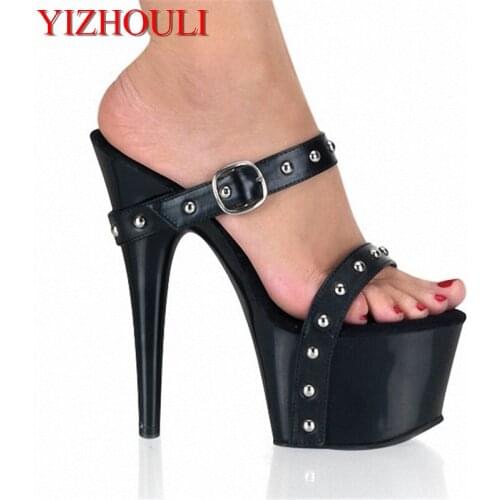 New High Platform Open Toe Wedges Shoes Rivets High-Heeled Shoes 15cm Sexy Fashion Slippers Hot Sale