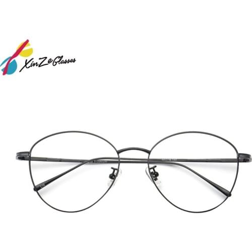 XINZE New Fashion Retro Pure Titanium Full Round Eyeglasses myopia presbyopia Prescription Glasses Frame For Men Women 8013