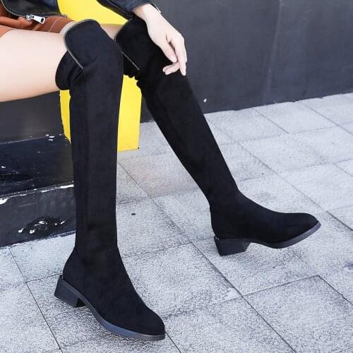 2020 Autumn/winter new over-the-knee elastic boots European/American mid-heel rider boots thick heel velvet retro womens boots