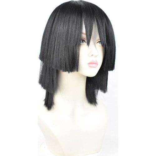 Anime Kimetsu No Yaiba Iguro Obanai Cosplay Black Short Straight Hair Halloween Accesory Unisex Headgear Demon Slayer Cos Wig