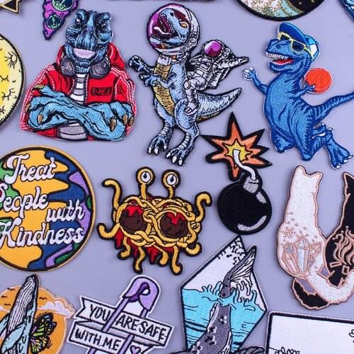 Pastafarianism Patch Iron On Patches On Clothes Bomb Dinosaur Patches For Clothing Hippie Embroidered Patch Fusible Badge