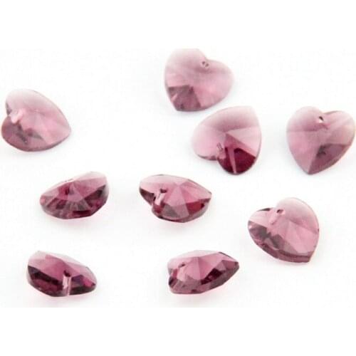 14mm 50pcs /lot Purple Crystal Heart Pendant Crystal Parts Hanging Crystal Drop Prism Lamp Part Suncatcher For Wedding & DI