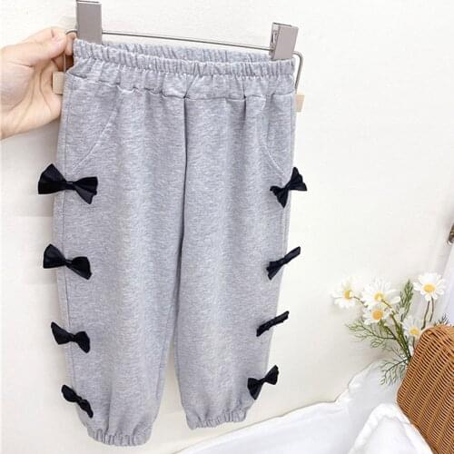 Hollead Casual Pants Girls Kids Grey Bow Sports Pant Baby Girls 2021 New Fashion Cotton Loose Clothing Student Trousers