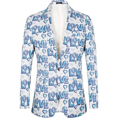 Valentines Day Love Printed Casual Blazer 2021 Jacket Euro Size Big Size Blazers Men Nightclub Party Stage Costume Tuxedo Coat