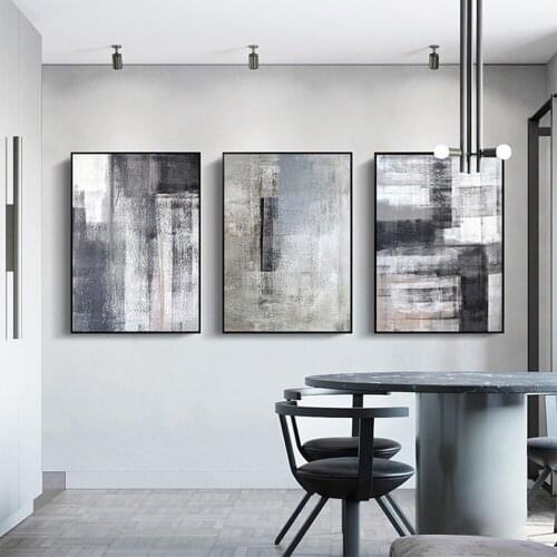 Simple Abstract Color Block Oil Canvas Painting Geometric Line Triptych Wall Art Poster Living Room Bedroom Decor Pictures