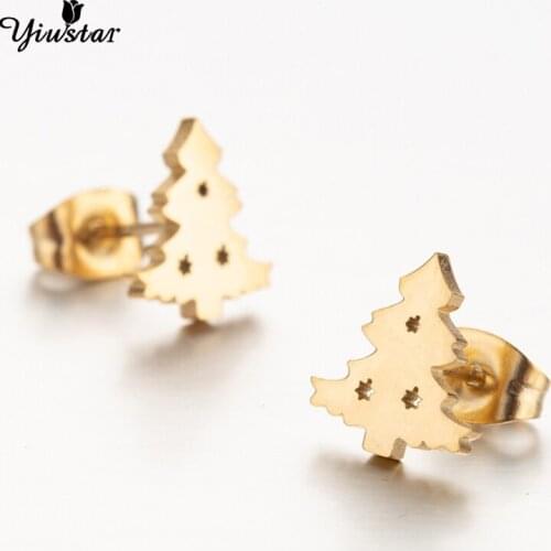 Christmas Tree Stud Earrings Stainless Steel Festival Ornaments Christmas Tree Earrings For Women Earings New Year Gift